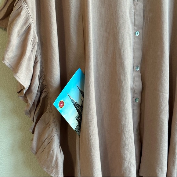 Kyemi Tunic blush neutral ruffle button loose L blouse top Pink oversized boho - Picture 7 of 13